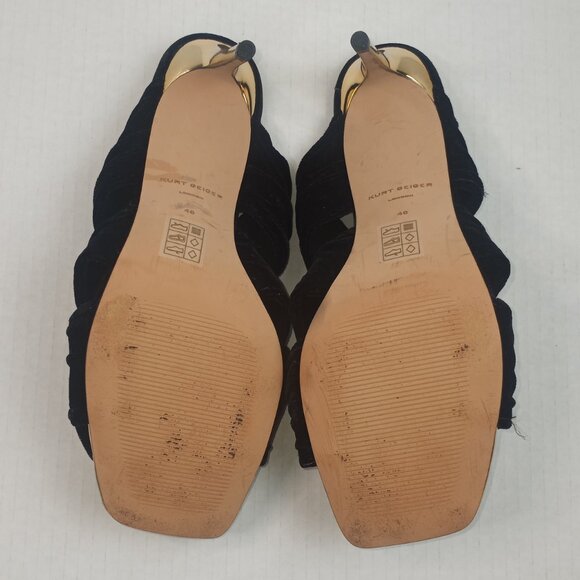 Kurt Geiger London Bloom Black Velvet Flower Square Toe Mule Heels - Picture 10 of 10